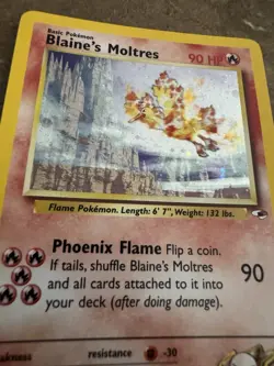 Pokemon Blaine’s Moltres 1/132 Holo Rare Gym Heroes WOTC Vintage MP - Image 3