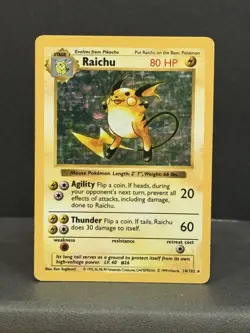 Raichu 014/102 Base Set (SHADOWLESS) Rare Holo Vintage 1999 English Pokemon WOTC - Image 1