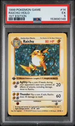 1999 Pokemon 1st Edition 14 Raichu Holo PSA 5 153690148 - Image 1