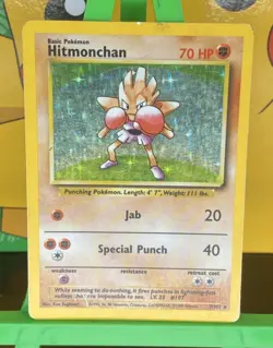 Pokemon TCG Hitmonchan Base Set Unlimited 7/102 Holo Rare 1999 WOTC Vintage - Image 1