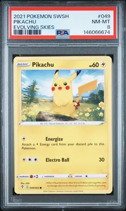 2021 Pokemon Evolving Skies - PIKACHU #49 - PSA 8, NEAR MINT/MINT Fresh Slab! - Image 4