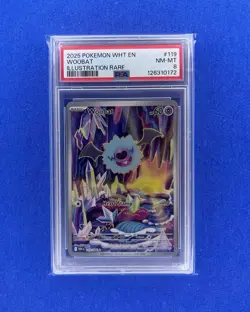 2025 POKEMON WHT EN-WHITE FLARE ILLUSTRATION RARE #119 WOOBAT PSA 8 - Image 1
