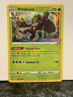 Pokemon Card Rillaboom SWSH006 Sword & Shield Base Prerelease Stamped Promo - Image 1