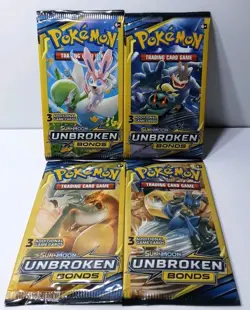(4) Pokemon Sun & Moon Unbroken Bonds 3 Card Packs - Full Art Set - New Sealed - Image 1
