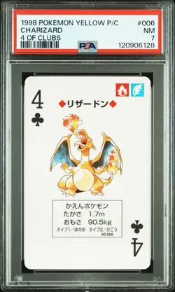 1998 POKEMON YELLOW VERSION PLAYING CARDS 4 OF CLUBS #006 CHARIZARD PSA 7 - Image 1