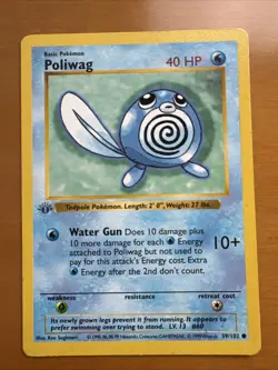 Pokemon Poliwag Base Set 59/102 1st Edition Shadowless Gray Stamp Misprint - Image 1