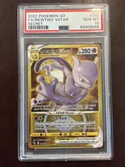 Pokemon Go TCG Mewtwo VSTAR Gold Secret Rare Card #086/078 PSA 10 - Image 1