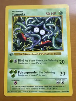 Pokemon TCG 1st Edition Tangela 066/102 Base Set (Shadowless) LP - Image 1