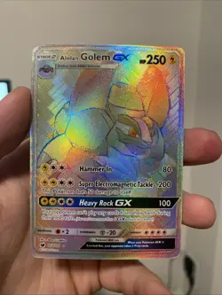 Alolan Golem GX 113/111 Rainbow Rare Secret Rare Full Art Pokemon Card NM - Image 1