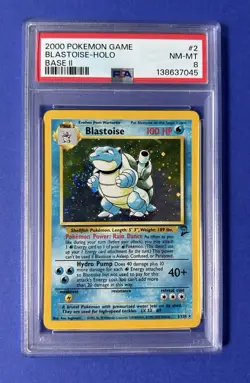 2000 Pokemon Game Blastoise - Holo Base II #2 PSA 8 NM-MT( Big Swirl By Hand) - Image 1