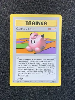 Pokemon Base Set 1st Edition Shadowless Rare Clefairy Doll Trainer 70/102 - Image 1
