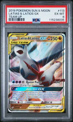 2019 Pokemon Sun & Moon Team Up #113 Latias & Latios GX Tag Team Up Slab PSA 6 - Image 1