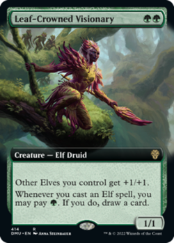 MTG Leaf-Crowned Visionary - Extended Art, NM-Mint, English Dominaria United - Image 1