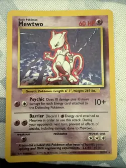Pokemon Mewtwo TCG Base Set Holo Unlimited Rare Card 10/102 LP Condition - Image 1