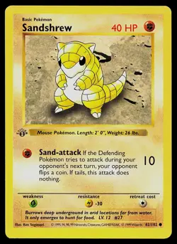 Pokemon Card - Sandshrew 1st Edition Base Set Shadowless 62/102 - Image 1