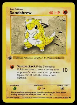 Pokemon Card - Sandshrew 1st Edition Base Set Shadowless 62/102 - Image 1