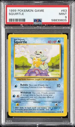 1999 POKEMON BASE SET UNLIMITED #63 SQUIRTLE PSA 9 - Image 1