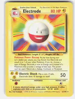 ELECTRODE 21/102 RARE BASE SET UNLIMITED POKEMON NEAR MINT - Image 1