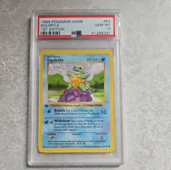 1999 Pokemon Base Set Squirtle #63 – 1st Edition PSA 10 GEM MINT - Image 1