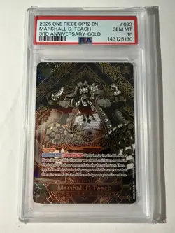 2025 One Piece OP12 EN 3rd Anniversary Gold #093 Marshall D Teach PSA 10 - Image 1