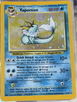 POKEMON Card JUNGLE Vaporeon #12/64 Black Star Rare Holo ERROR NO STAMP - GOOD! - Image 1