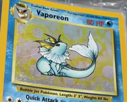 POKEMON Card JUNGLE Vaporeon #12/64 Black Star Rare Holo ERROR NO STAMP - GOOD! - Image 4