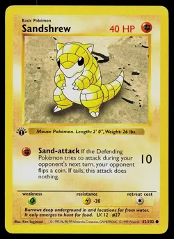 Pokemon Card - Sandshrew Base Set (Shadowless) 62/102 Common 1st Edition - Image 1