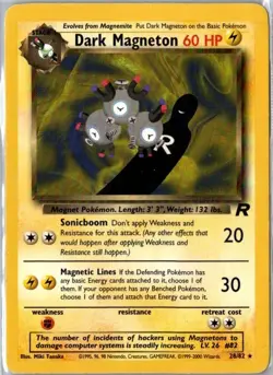 Pokemon Dark Magneton 28/82 Non-Holo Rare Card Team Rocket Set, WOTC TCG - Image 1