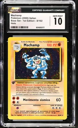 CGC 10 GEM MINT Machamp Italian Base Set 1st Edition ITA 8/102 Holo Pokemon Card - Image 1