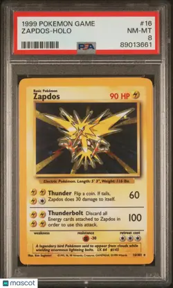 1999 Pokemon Game Zapdos Holo PSA 8 16/102 - Image 1