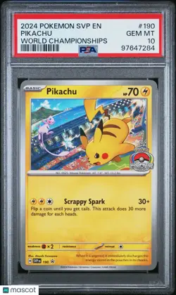 2024 Pokemon SVP EN-SV Black Star Promo Pikachu #190 World Championships PSA 10 - Image 1