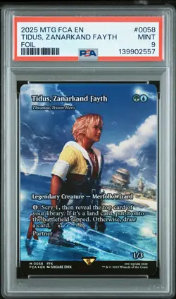2025 MTG FINAL FANTASY THROUGH THE AGES FOIL #0058 TIDUS, ZANARKAND FAYTH PSA 9 - Image 1