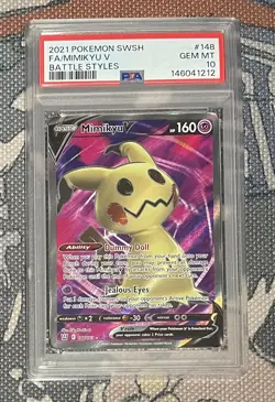 2021 POKEMON SWORD & SHIELD BATTLE STYLES #148 FULL ART/MIMIKYU V PSA 10 - Image 1