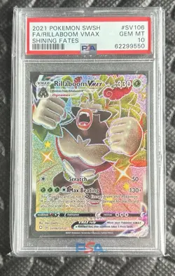 2021 POKEMON SWORD & SHIELD SHINING FATES #SV106 FULL ART/RILLABOOM VMAX PSA 10 - Image 1