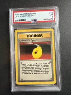 1999 POKEMON BASE SET UNLIMITED #72 DEVOLUTION SPRAY PSA 7 - Image 1