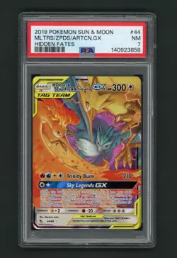2019 POKEMON SUN & MOON HIDDEN FATES #44 MOLTRES & ZAPDOS & ARTICUNO GX PSA 7 - Image 1