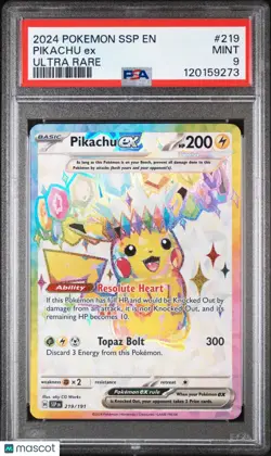 2024 Pokemon SSP EN-Surging Sparks Pikachu EX Ultra Rare PSA 9 219/191 - Image 1