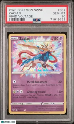 2020 Pokemon Sword & Shield Vivid Voltage Zacian PSA 10 82/185 - Image 1