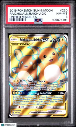 2019 Pokemon Sun & Moon Unified Minds Alolan Raichu GX Raichu -Fa PSA 8 220/236 - Image 1
