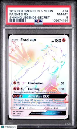 2017 Pokemon Sun & Moon Shining Legends Entei GX -Secret PSA 8 74/73 - Image 1