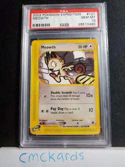 PSA 10 Meowth 121 Non-Holo Expedition GEM MINT Card 2002 - Image 1