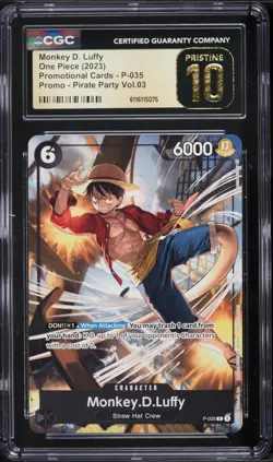2023 One Piece Promo Pirate Party Volume 3 Monkey D Luffy #P-035 CGC 10 PRISTINE - Image 1
