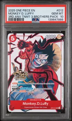 2025 ONE PIECE 3RD ANNIVERSARY TOURNAMENT 3 BROTHERS #012 MONKEY D LUFFY PSA 10 - Image 1