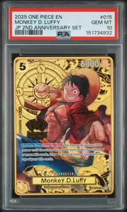 2025 ONE PIECE JAPANESE 2ND ANNIVERSARY SET #015 MONKEY D. LUFFY PSA 10 - Image 1