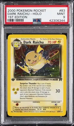 2000 POKEMON ROCKET 1ST ED #83 DARK RAICHU-HOLO PSA 9 - Image 1