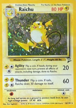 2000 Pokemon Base Set 2 Raichu Holo 16/130 WOTC Vintage Rare Foil - Image 1