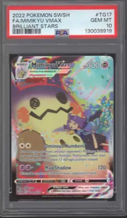 MIMIKYU VMAX PSA 10 BRILLIANT STARS TG17/TG30 FULL ART HOLO RARE POKEMON CARD - Image 1