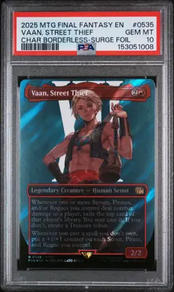 2025 MTG FINAL FANTASY CHARACTER BORDERLESS SURGE FOIL VAAN, STREET THIEF PSA 10 - Image 1