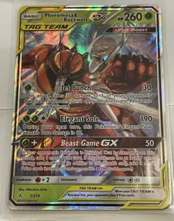 Pokemon Pheromosa & Buzzwole GX TAG TEAM 1/214 Holo 260 HP - Image 1