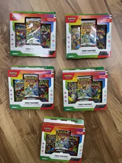Lot of 5 - Pokemon CCG First Partner Series 1 Illustration Collection In Hand - Image 1